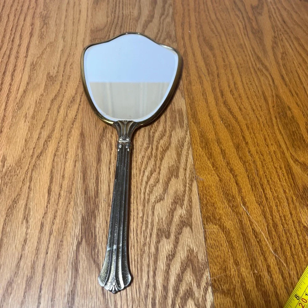 Vintage Hand Mirror Brass Floral Vanity Mirror Ornate Flower Basket Boudoir Dec